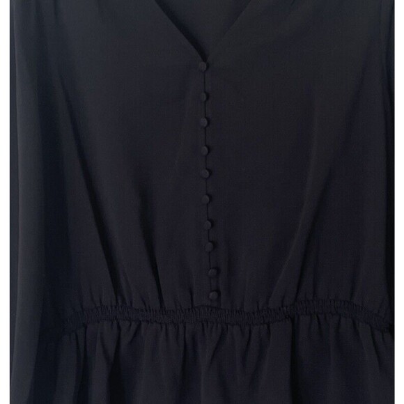Alfani Smocked Peplum Top Black LARGE Buttons Long‎ Sleeve Office Dressy *READ - Picture 2 of 9